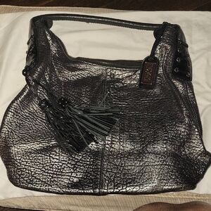 Badgley Mischka Pewter and Black Hobo Shoulder Bag